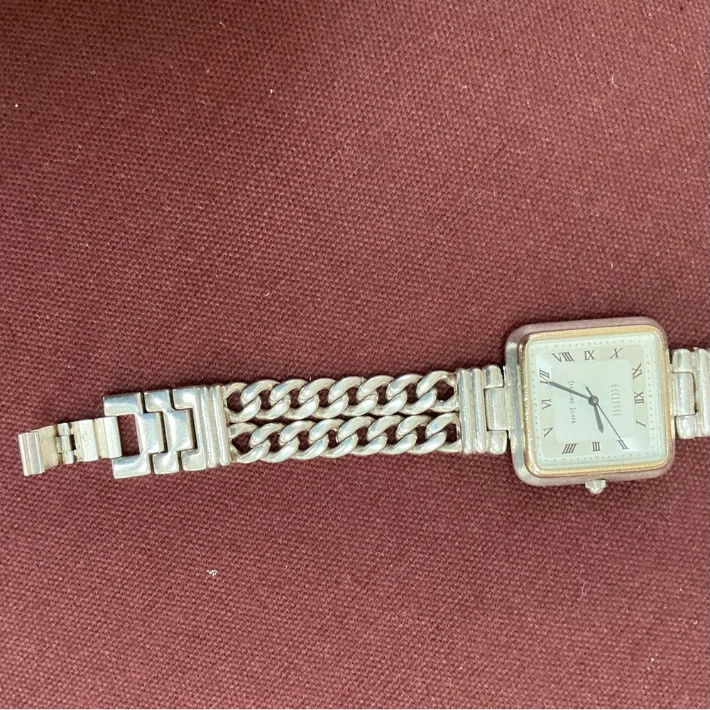 Ecclissi Sterling Silver Chain-Link Bracelet Square Dial Watch